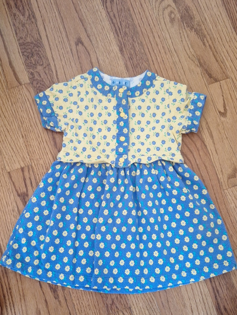 Vintage Gymboree Yellow and Blue Daisy Floral Short Sleeve Cotton Dress M